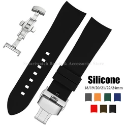 18 19 20 21 22mm 24mm Silicone Waterproof Strap for Seiko for Rolex for Omega Curved End Wrist Strap Butterfly Clasp Accessories