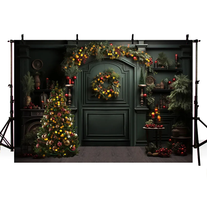 Mehofond Photography Background Indoor Christmas Vintage Wooden Door Xmas Kid Holiday Party Portrait Decor Backdrop Photo Studio