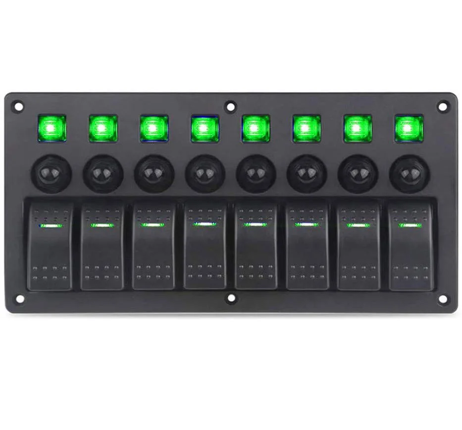 8-Gang-Wippschalter für Boote mit Leistungsschaltern, LED-Schalttafel, 12 V, 24 V, für Boot, Wohnmobil, Wohnmobil, LKW, Zubehör