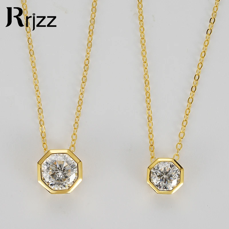 

Rrjzz 1CT 2CT Moissanite Bezel Solitaire Necklace 925 Sterling Silver Polygon Pendant Necklace for Women Birthday Jewelry Gift