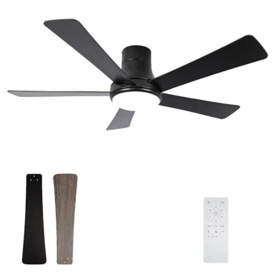 

Ceiling Fans with Lights and Remote, Flush Mount Ceiling Fan, 5 Blades, Dimmable, Reversible Motor, 3-Color Temperatures, 6 Spe