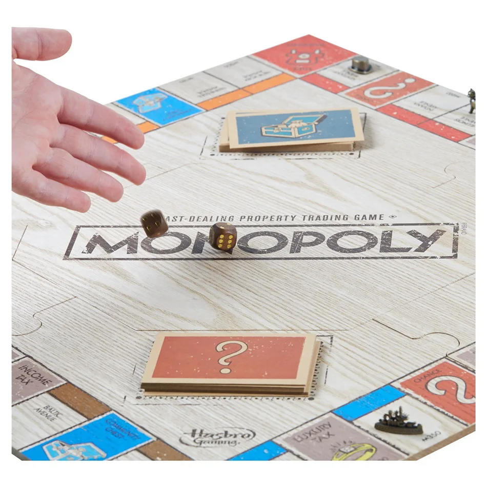 Hasbro Monopoly Rustic Series Desktop Game English Wooden Box Parent-Child Puzzle Toy Board Game Exquisite Gift Box Packaging