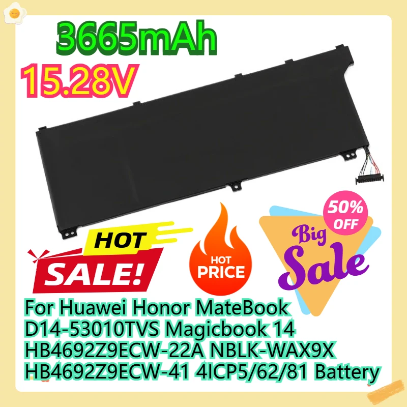 For Huawei Honor MateBook D14-53010TVS Magicbook 14 HB4692Z9ECW-22A NBLK-WAX9X HB4692Z9ECW-41 4ICP5/62/81 Battery 56WH