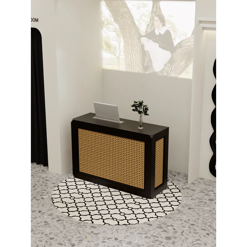 Popular Rattan Woven Black Cashier Clothing Store Retro Simple Modern Cabinet Barbershop Painted Bar Reception Desk