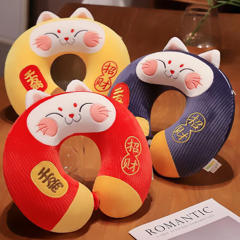 

Car Cartoon Memory Foam Neck Pillow Comfortable Headrest for Traveling Office Nap Pillow Lucky Cat U-shaped Pillow Supplies