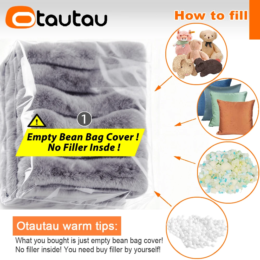 OTAUTAU 140x180cm Thick Soft Faux Fur Bean Bag Cover Pillowsac DD190【No Filler Inside! You Need To Buy Filler By Yourself !】