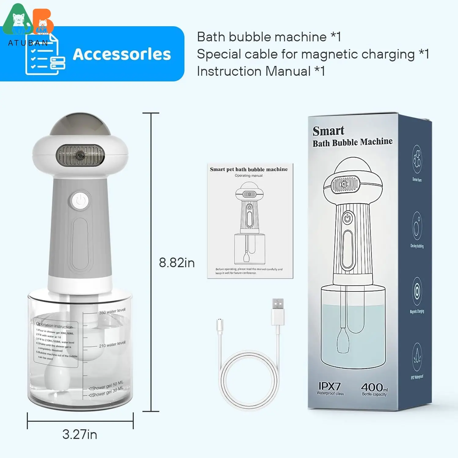 ATUBAN Dog Shampoo Dispenser, UFO Dog Shampoo Sprayer, Electric Foaming Shampoo Dispenser for Dog and Cat Washing, for Bathtub