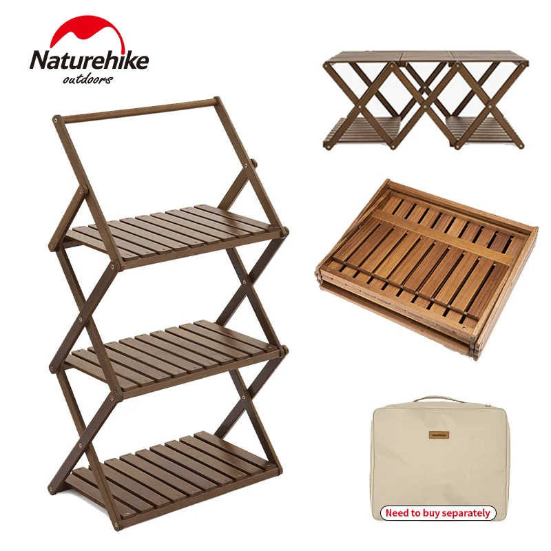 Naturehike Outdoor Storage Rack Shelf Multi-function Folding Wood Table 3-4 Layer Portable Camping Picnic Tool Garden Portable