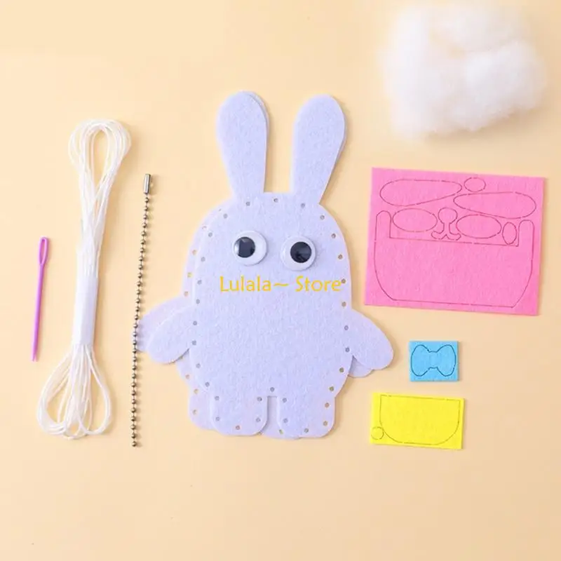 Y4QA All Inclusive Zestaw do szycia ręcznego dla dzieci Kreatywne tworzenie torebek z bezpiecznych materiałów z włókien