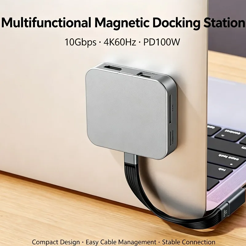 Magnetic M.2 NVMe SSD Enclosure Docking Station HDMI Output Type-C 3.2 PD Fast Charging Multiport Laptop Converter
