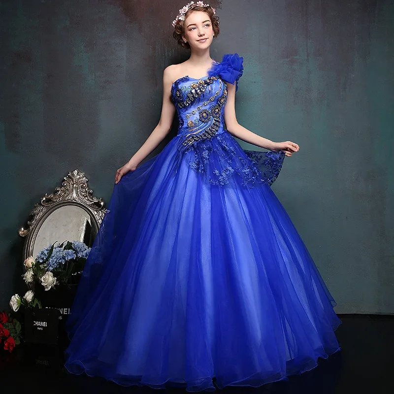 

Single Shoulder Solo Evening Gown Art Exam Performance Costume Long Piano Performance Host Fluffy Skirt Colorful Gauze Strap