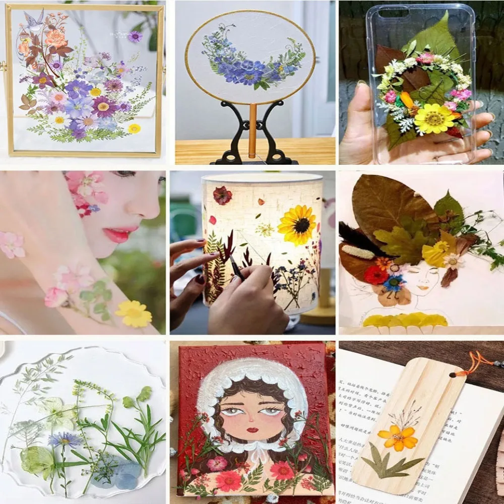 اليدوية ضغط الزهور المجففة المرجعية DIY بها بنفسك المواد زجاجات شفافة ملصقات محلية الصنع تنقش أوراق النبات الزهور الراتنج #5