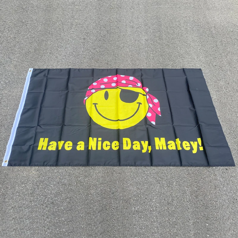 aerlxemrbrae  Polyester Fabrics 3x5fts Have A Nice Day Matey One Eyed Pirate Smile Cosplay Party Sign Flag