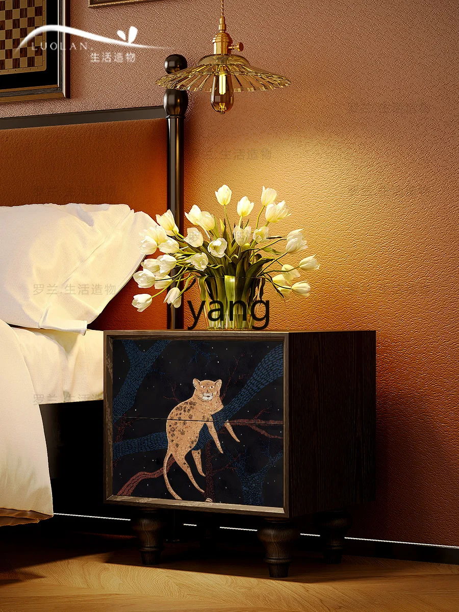 LXL Leopard Rich Solid Wood Bedside Cabinet Bedroom Floor Installation-Free Storage Cabinet Storage Cabinet