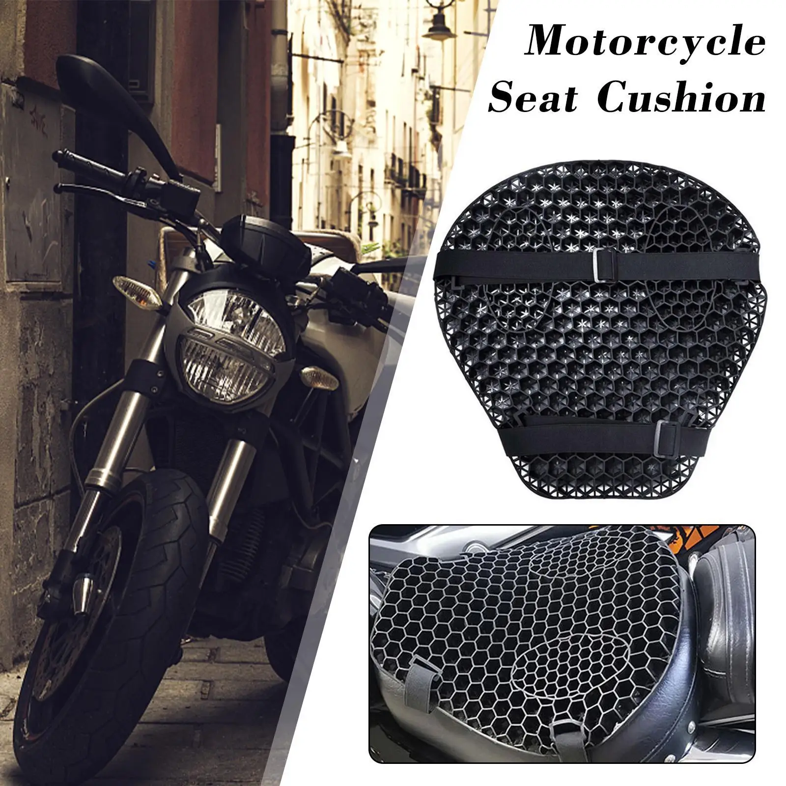 Foldable Motorcycle Gel Seat Cushion 3D Honeycomb Shock Absorption Modified Saddle Air Mesh Fabric Inflatable Comfort Accessorie