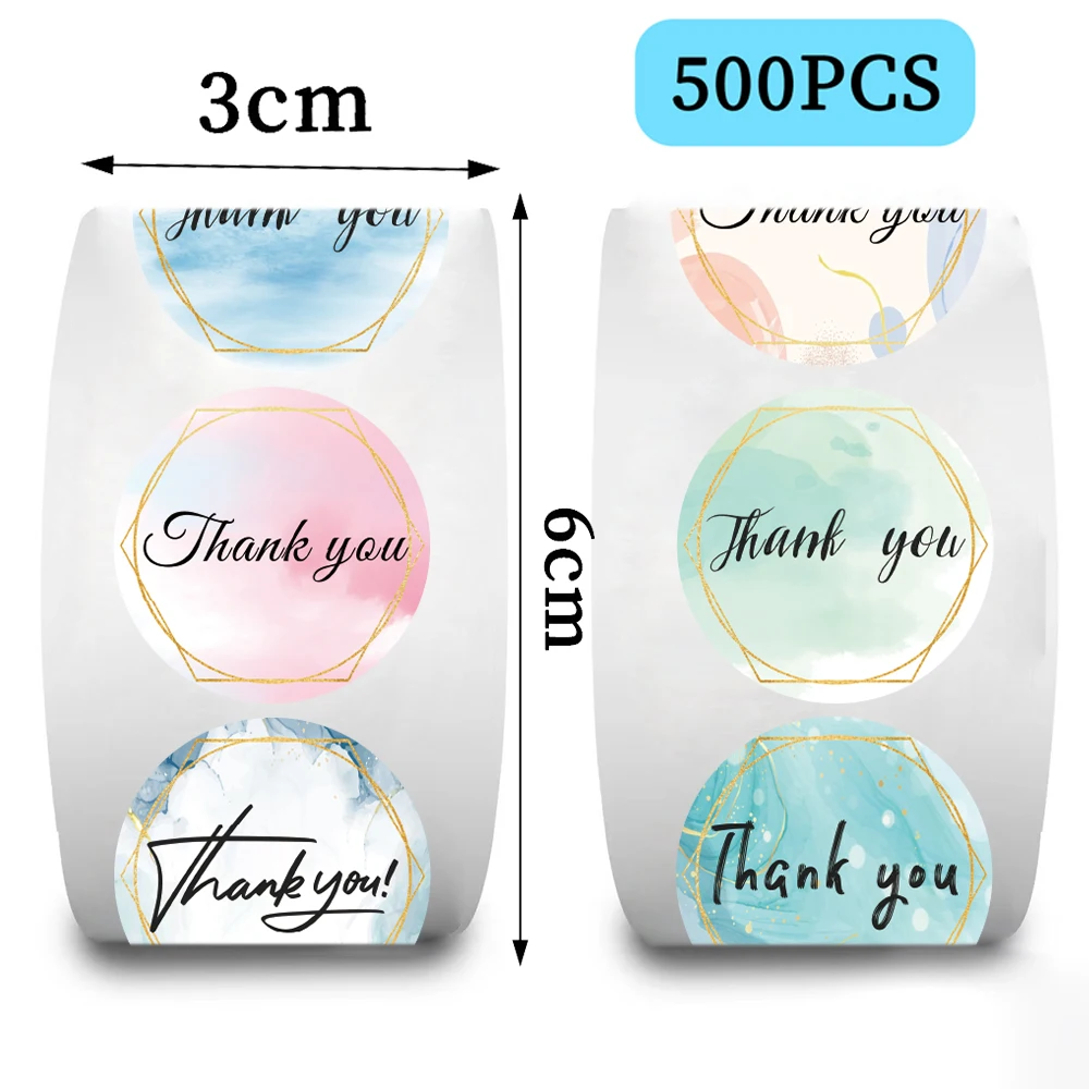 500Pcs Round Thank You Sealing Sticker Business Gift Box Backing Package Envelope Label Seal Decoration Scrapbook Stickers