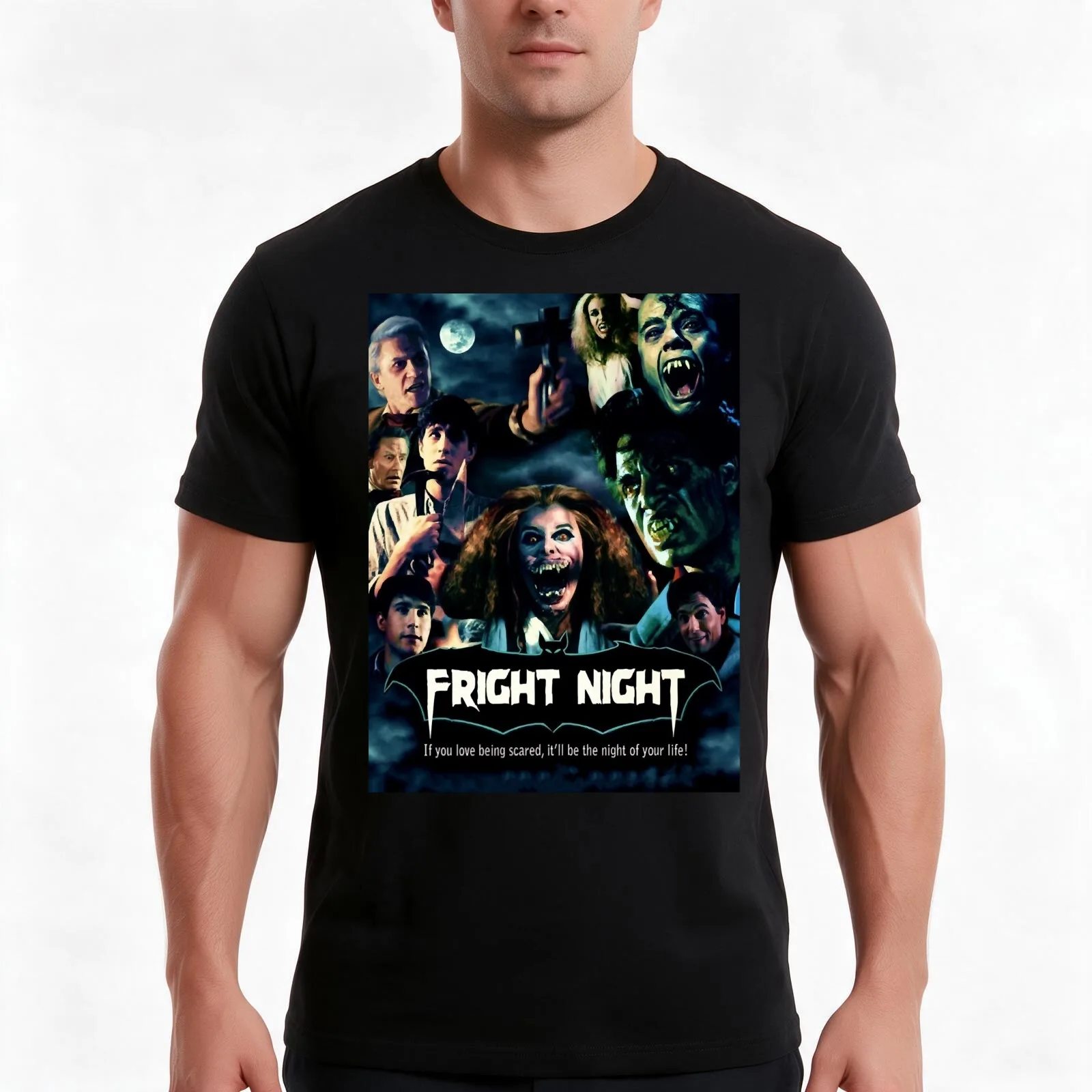 Fright Night T-Shirt, Summer Casual Cotton Tee, Oversized Streetwear Tops, Vintage Graphic Print, Loose Fit Short Sleeve