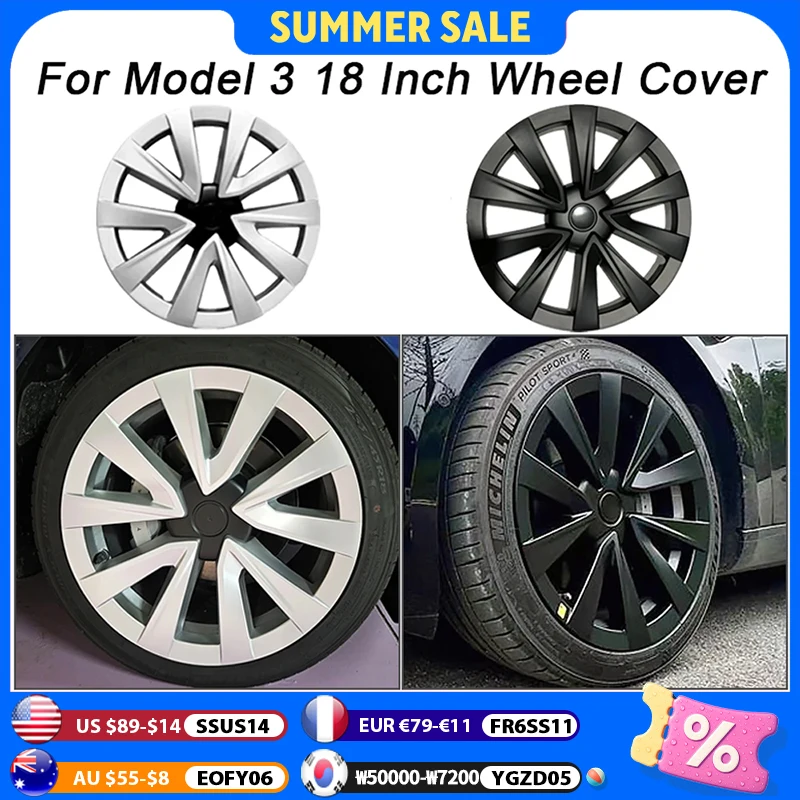 4PCS HubCap for Replacement Tesla Model 3 Wheel Cover Automobile 18 Inch Hub Cap Full Rim Cover Accessories 2018-2023 Wheel Cap