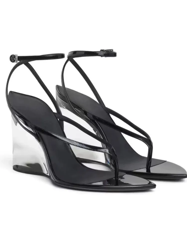 Summer New Transparent Thick High-heeled Women's Sandals, Pointed Flip Flops, Clip Toe Sandals, Party High-heeled Sandals image 2