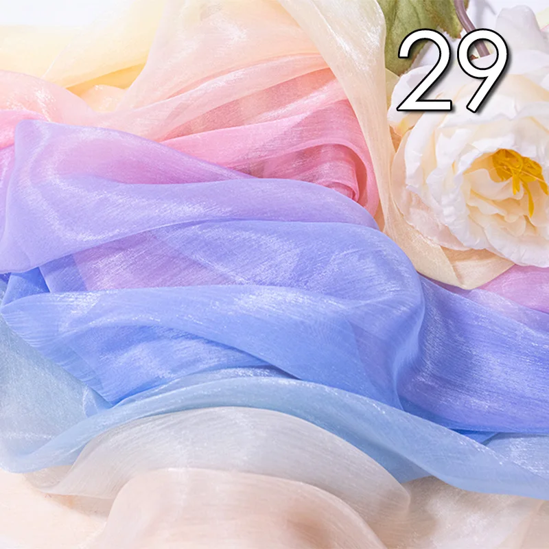 1/2/5 Meter 30D Rainbow Gradient Color Chiffon Fabric Organza Tulle Fabric For Diy Ancient Style Hanfu Silky Dress Stage Garment