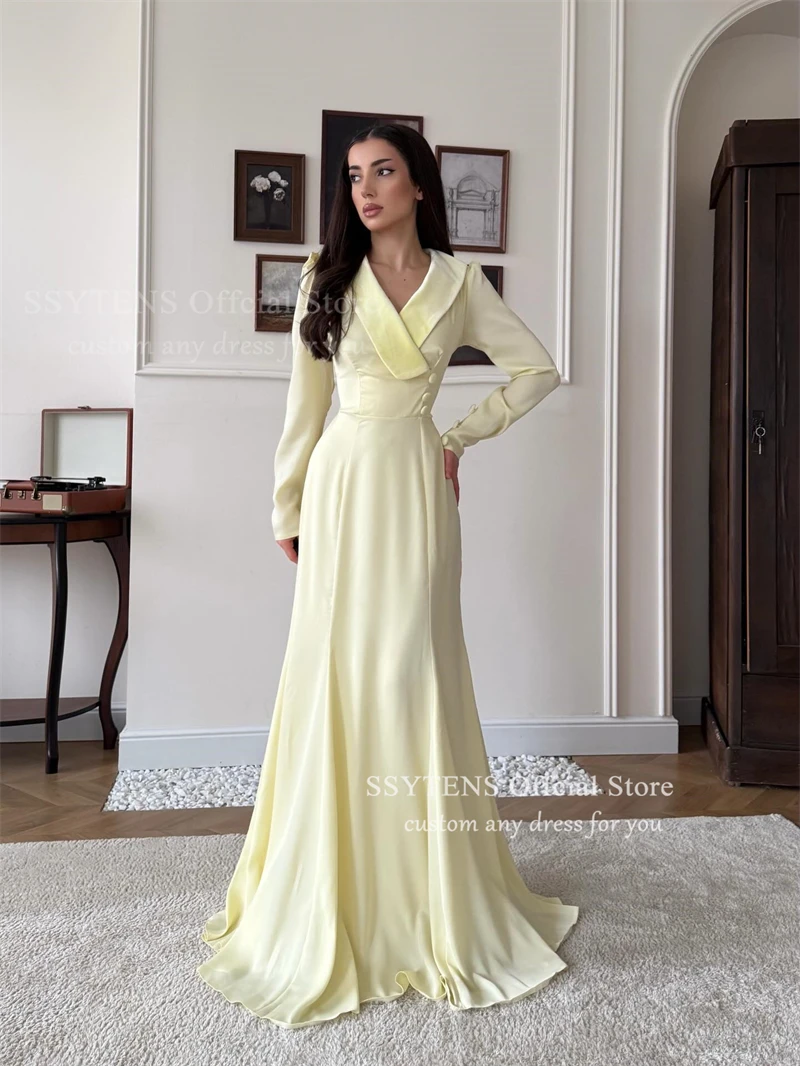 SSYTENS 2026 Customized Yellow Arabia Party Dress Long Special Prom Gown V Neck Dubai Modest Mermaid Wedding Guest Evening Dress