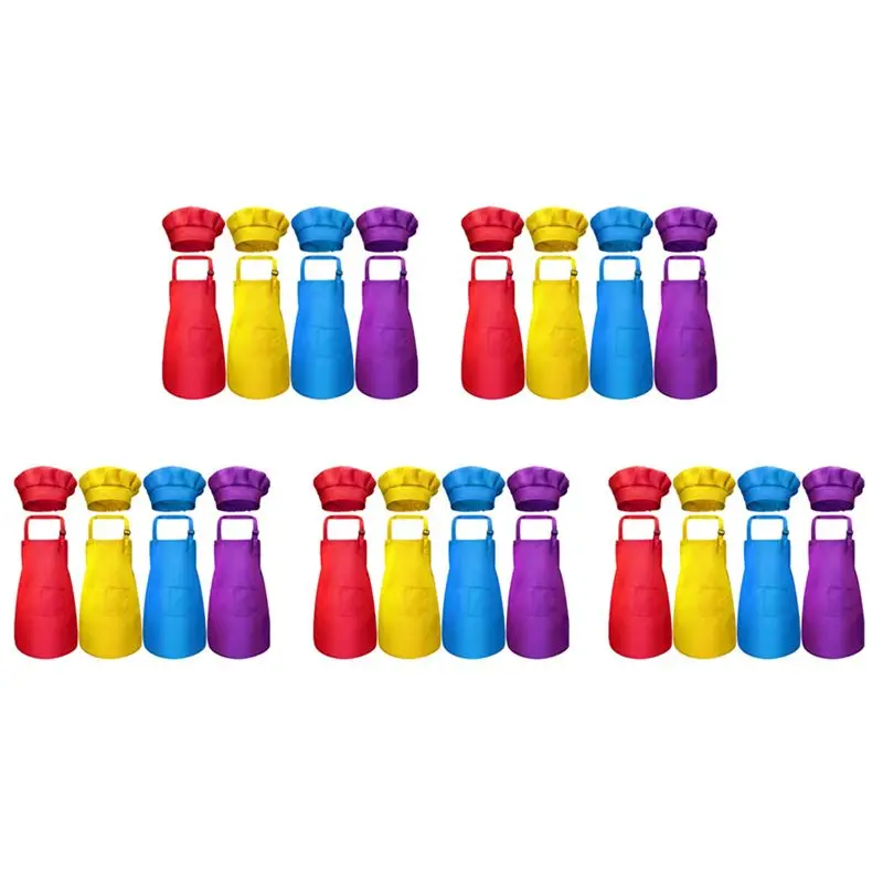 

40-Piece Children's Apron And Chef Hat Set, Adjustable, With 2-Pocket Kitchen Apron Apron-AA98