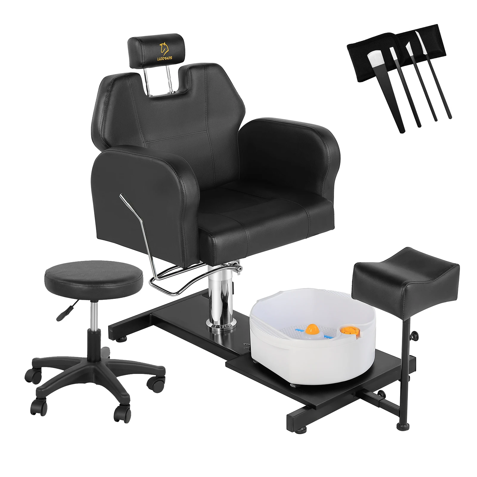 

Pedicure Chair with Foot Spa, Adjustable Hydraulic Salon Pedicure Station for Nail Tech, Professional Spa Equipment with Stool a