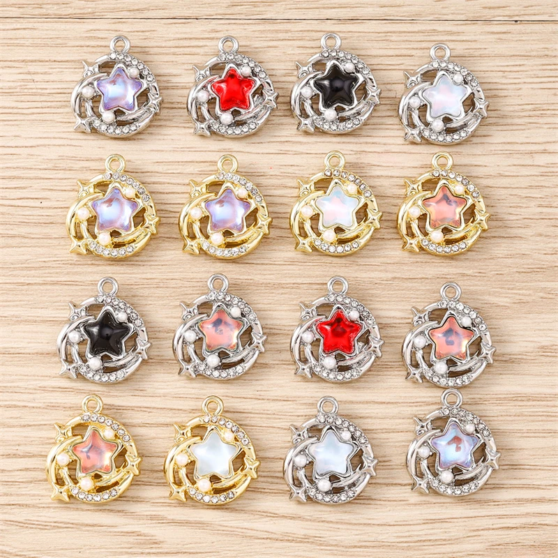 5 Stück 17x19mm Mix Niedliche Kristall-Mond-Stern-Anhänger für Schmuckherstellung DIY Tropfenohrringe Halsketten Armbänder Zubehör – Detail 2