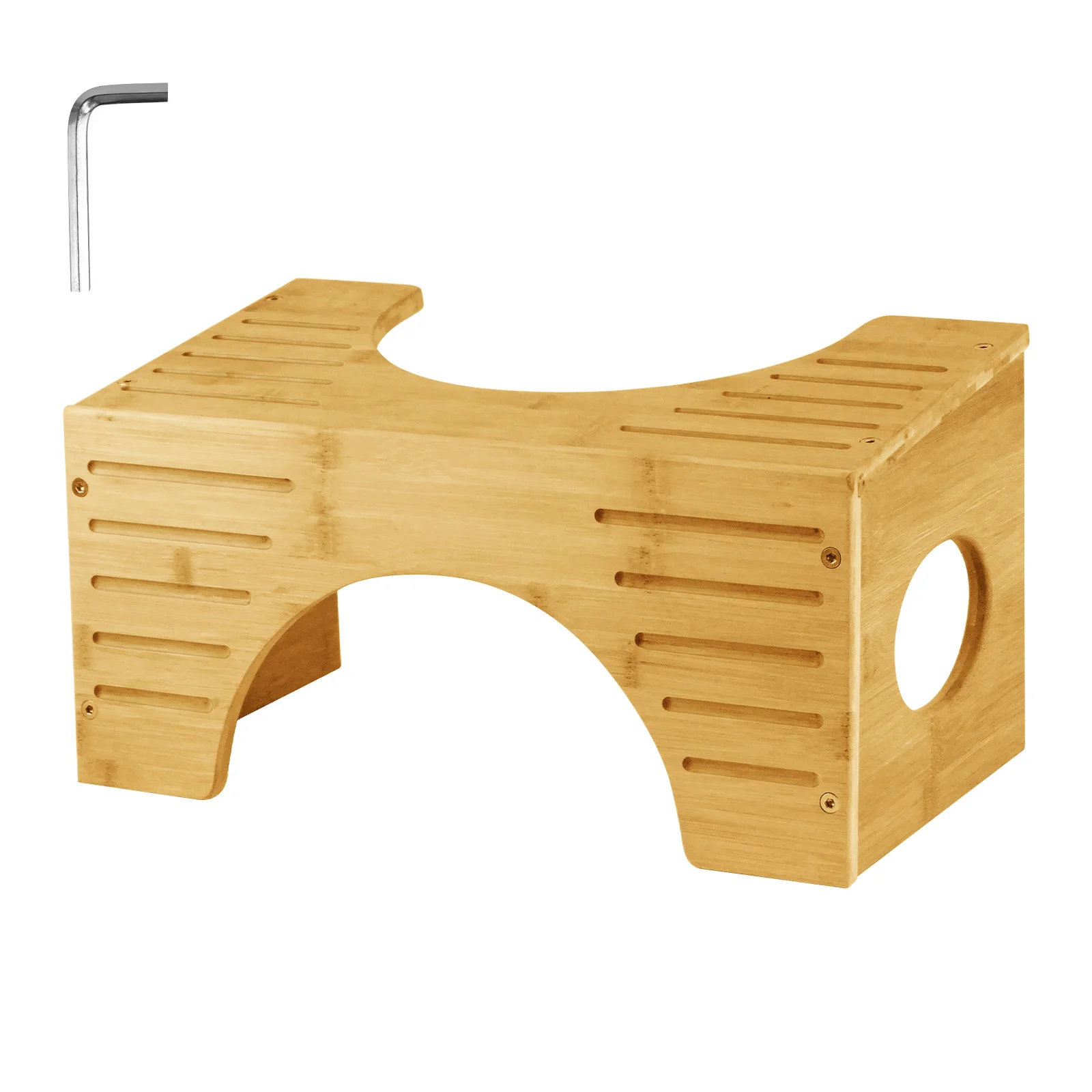 Tabouret WC ergonomique bambou double hauteur 7 et 9 cm pliable antidérapant correction posture adultes seniors enceintes salle de bain domestique soulage constipation améliore digestion toilettes classiques