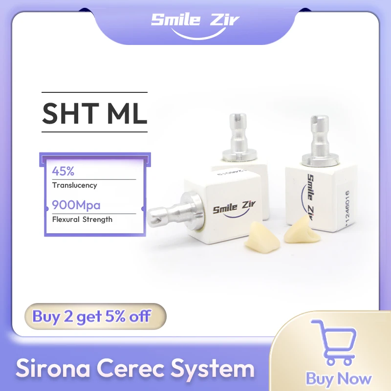 

smile_zir Sirona Cerec SHT Multilayer Zirconia Block Disc 5 Pieces 45% Translucency Vita16 Sirona System Dental Lab CADCAM
