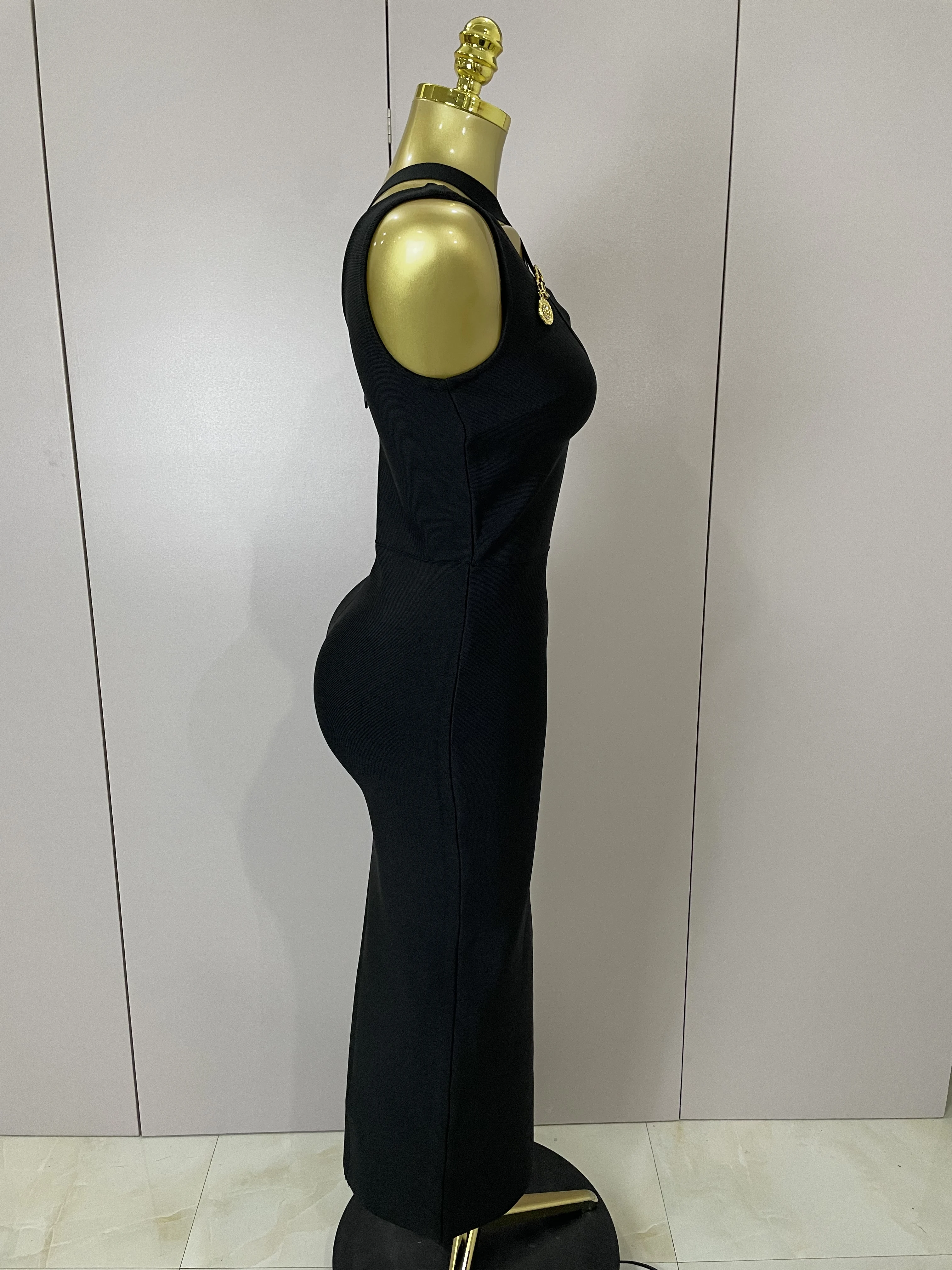 2025 New Elegant Slimming Black Pin Wrap Sleeveless Long Dress Women  Fashion Celebrity Evening Party Luxury Birthday Outfit