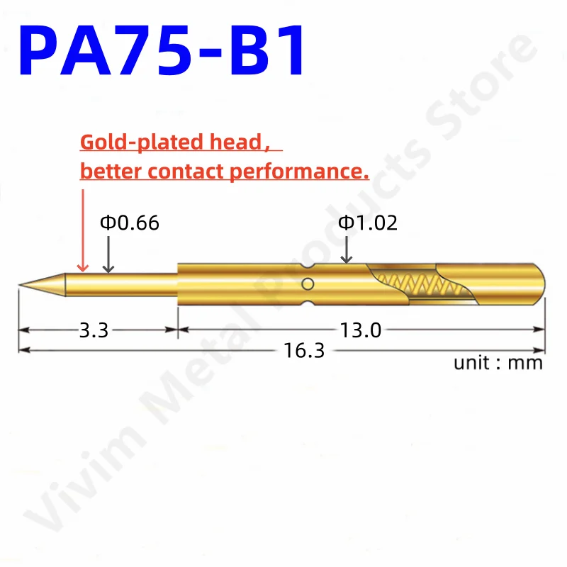 20/100PCS PA75-B1 Spring Test Probe Test Pin Pogo Pin P75-B1 P75-B PCB Test Tool 0.66/1.02/16.3mm Gold Needle Sharp Tip 40g