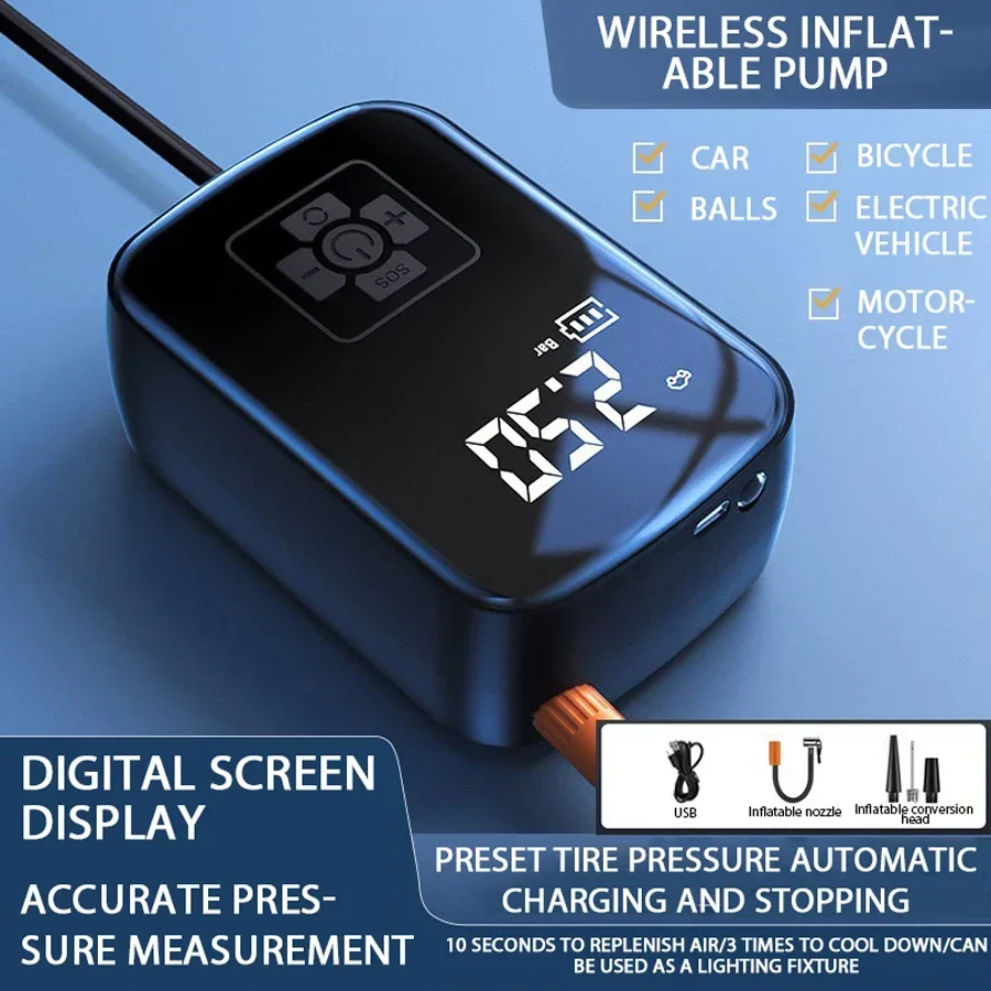 Bomba de inflado inalámbrica con pantalla Digital, Inflador de neumáticos portátil para coches eléctricos, 1 unidad