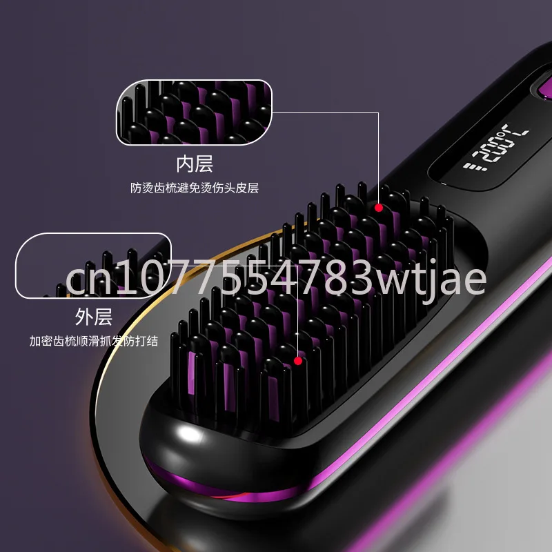 New LCD USB Charging Ceramic Heating Electric Comb Straightener Wireless Portable Straightening Comb