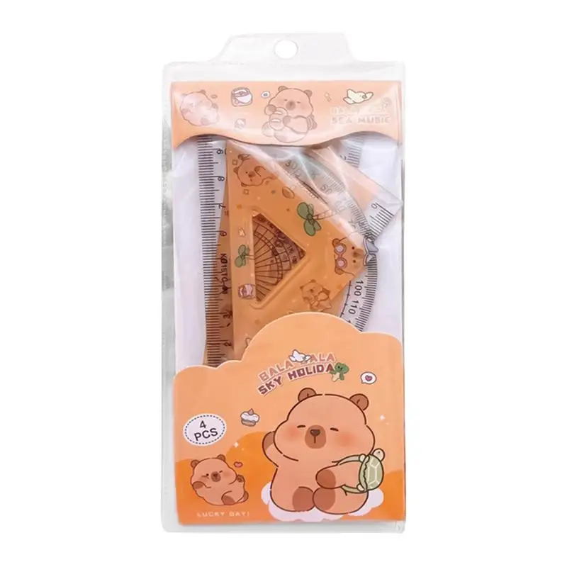 Cute Cartoon Rulers 4X Triangle Straight Ruler Protractor Set Student Math Geometry Tool Set For School And Home Use