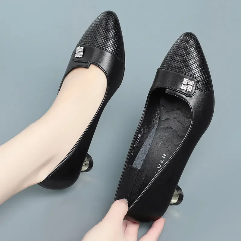 women fashion sweet pointed toe black patent leather slip on stiletto heels lady casual office & party pumps zapatos mujer a96