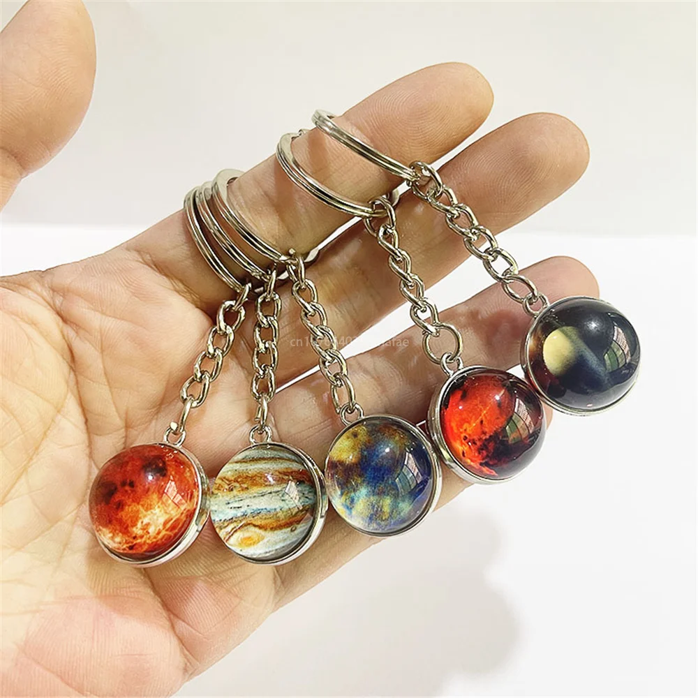 Luminous Solar System Galaxy Planet Keyring Jupter Moon Earth Mars Sun Nebula Pendant Glow In The Dark Glass Ball Keychain