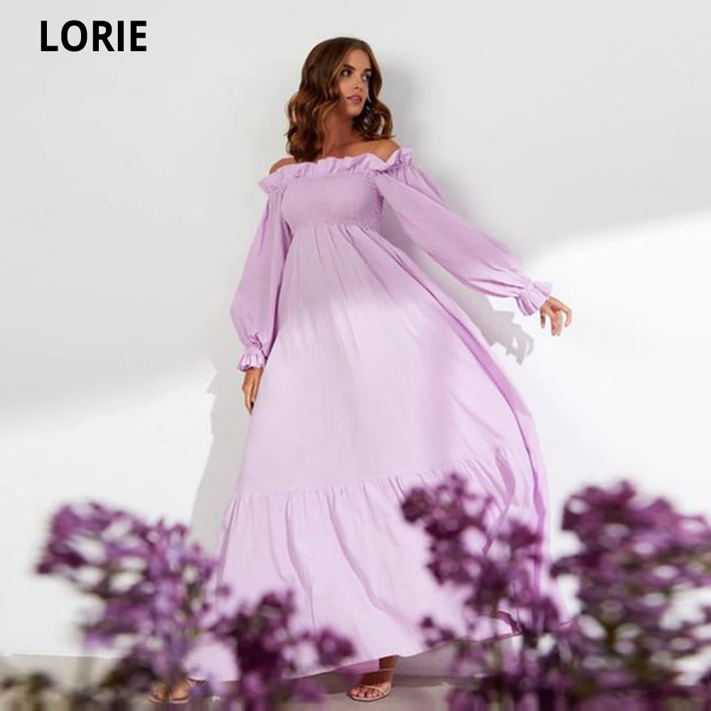 

LORIE Beach Lilac Evening Dresses 2022 Valentine's Day Cocktail Party Dress Strapless Puff Sleeves Chiffon Vestidos De Noche