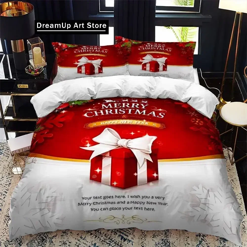 Fashion Winter Red Santa Merry Christmas Bedding Set Boys Girls Twin Queen Full Size Duvet Cover Pillowcase Bed Adult Bedroom