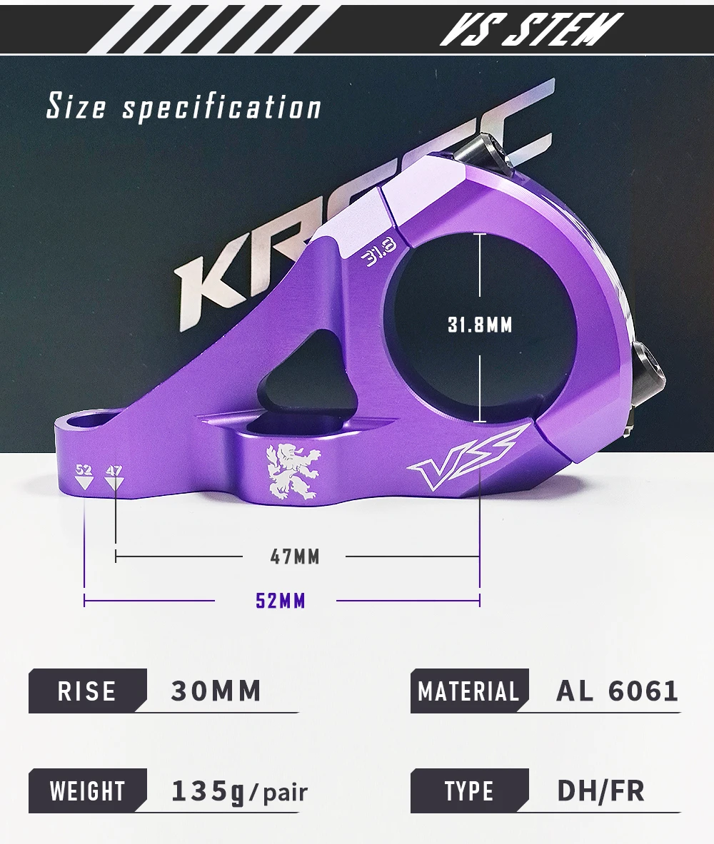 KRSEC MTB Fahrradvorbau + TC4 M6 Schrauben CNC Aluminiumlegierung Downhill Fahrradlenker 31,8mm DH/AM/FR Fahrradzubehör – Detail 4