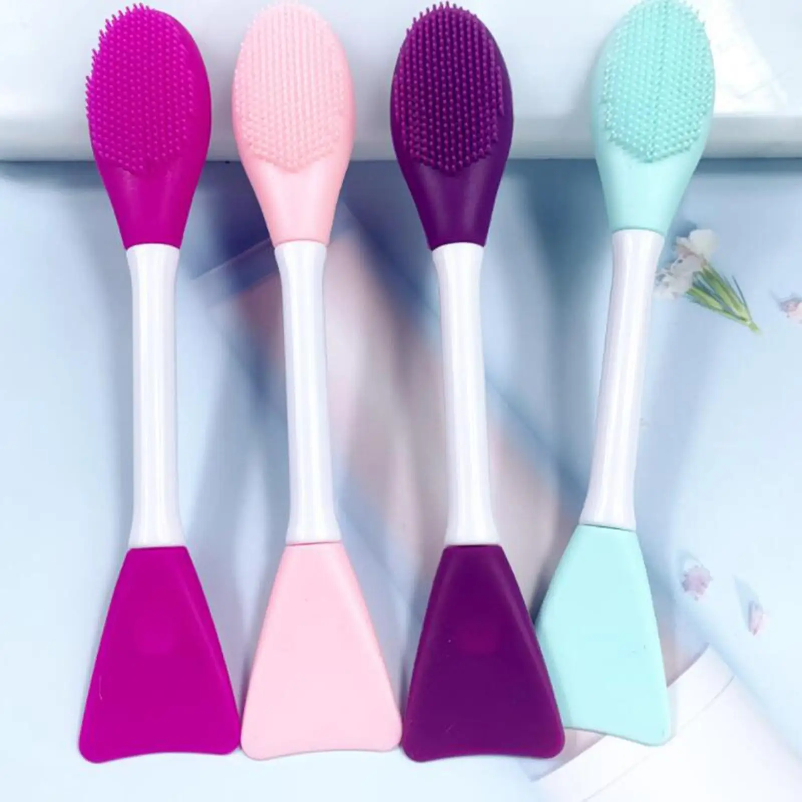 Portable Silicone Double Headed Face Brush Mask Spatula Applicator for Cleansing Exfoliating Massage Skincare Tool Beauty - view 3
