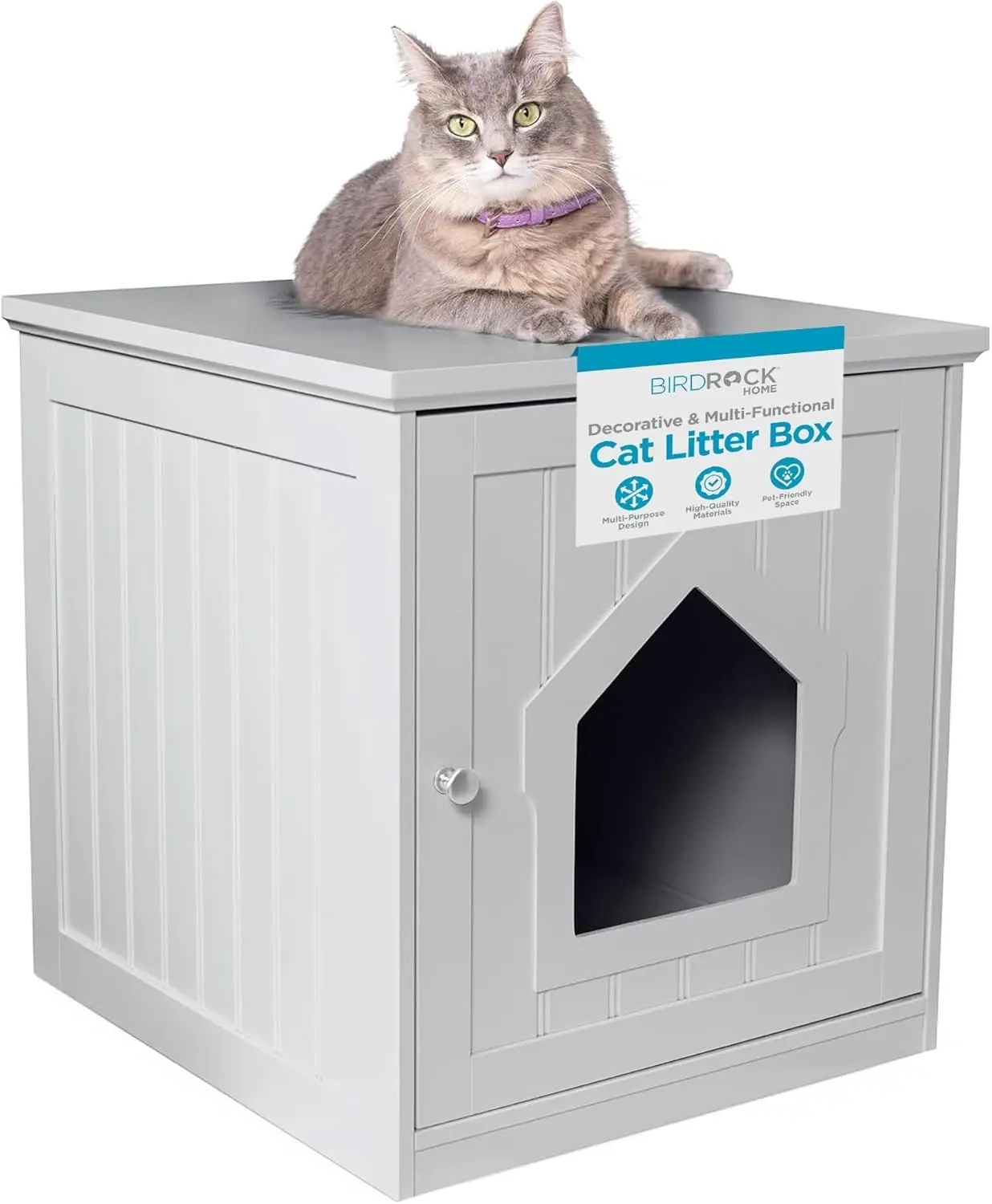 Cat Litter Box Furniture Enclosure Hidden Kitty Litter Cat House with Hinged Door Nightstand Side Table & Pet Crate