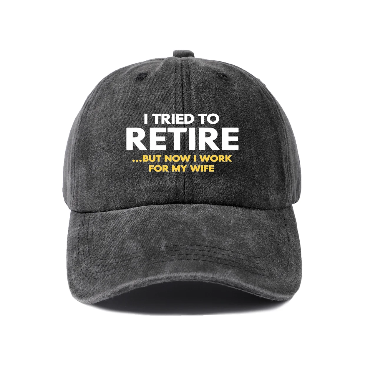 Funny Retirement Wife Quote Graphic Baseball Cap, Vintage Washed Adjustable Unisex Dad Hat, Everyday Gift
