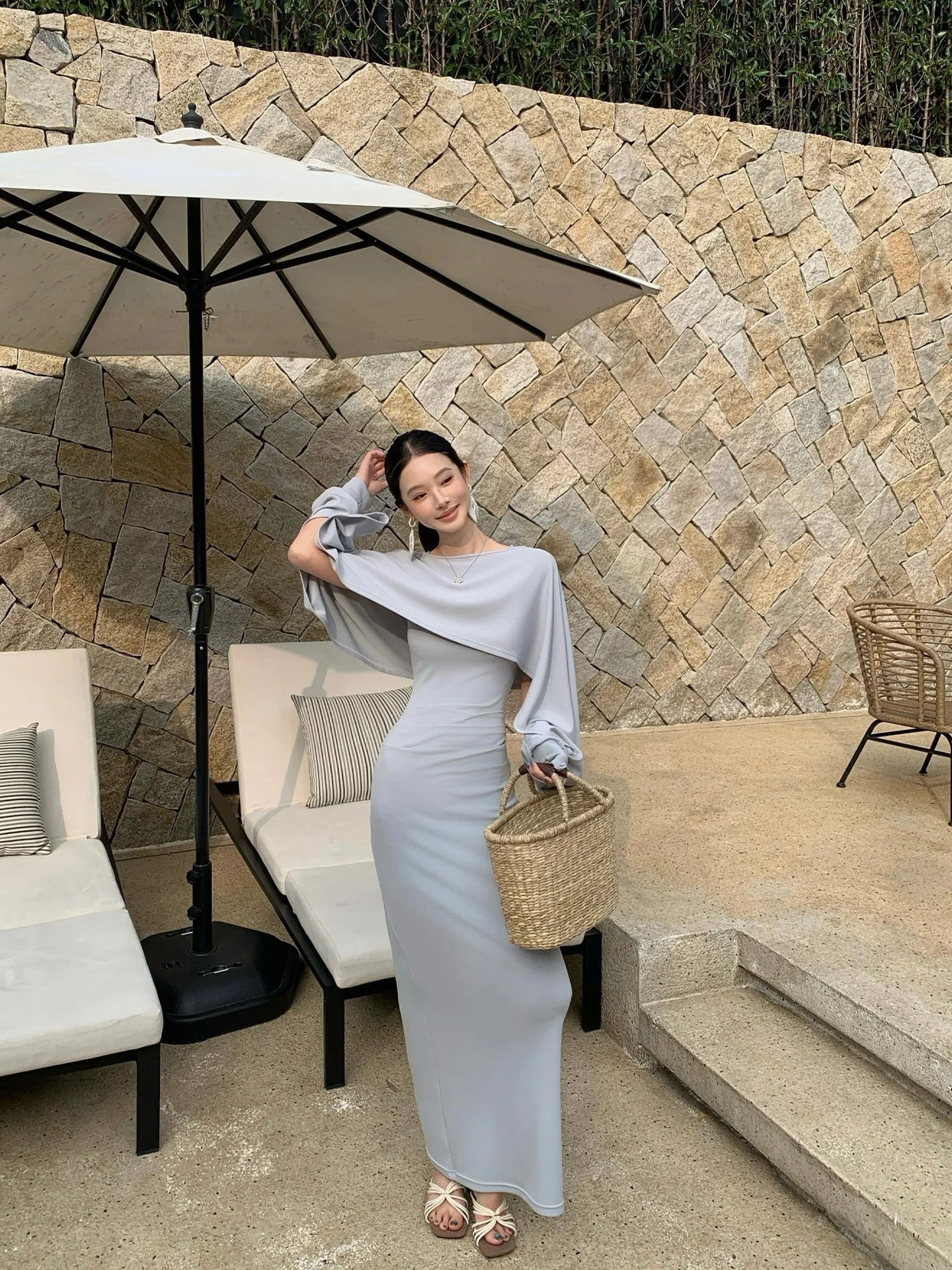 

ALIN Spring Lazy Gathered Waist Vest Long Skirt Cowl Neck Robe Style Women's Fashion Set Casual Chic Two-Piece Ensemble