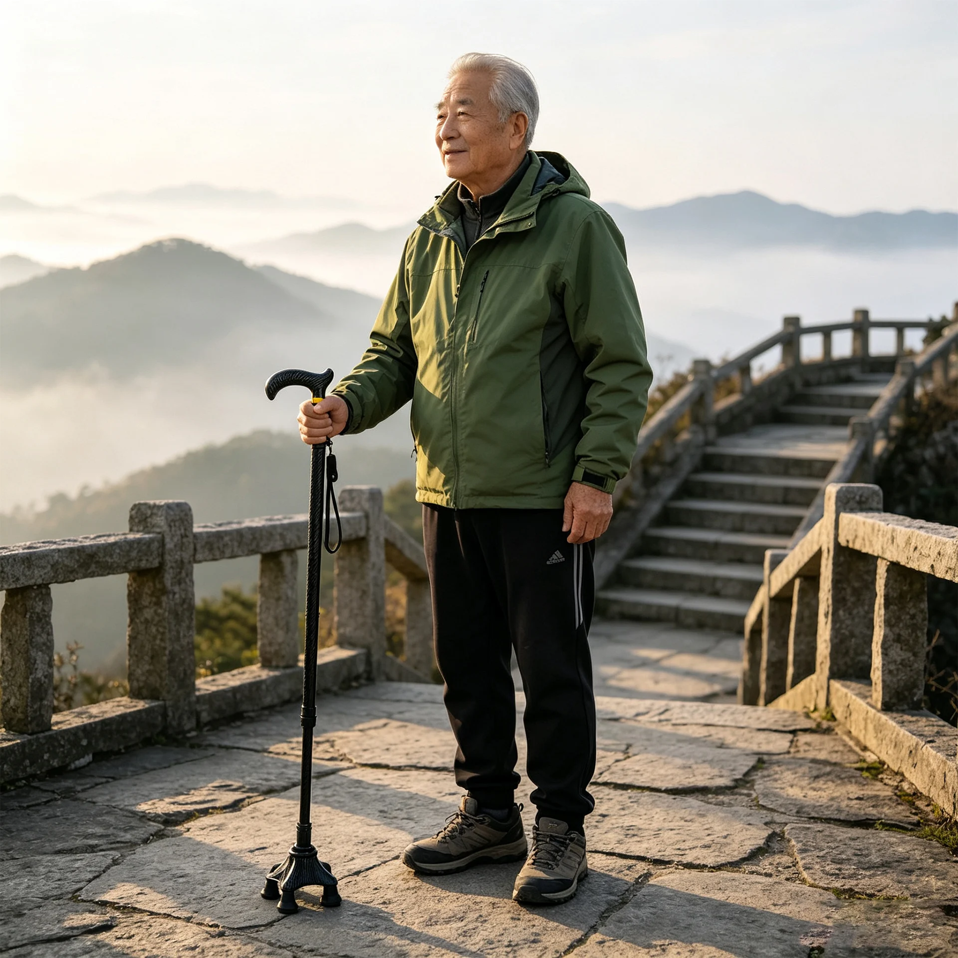 Carbon Fiber Anti-Fall Walking Stick, Non-Slip Telescopic Cane, Lightweight Assistive Cane for Elderly, Adjustable Hiking Stick