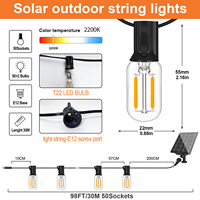 LED Solar String Light 10m 15m 18m 30m T22 Tubular Led Filament Bulb 24V Festoon Solar Garland Patio Backyard Garden Party Decor