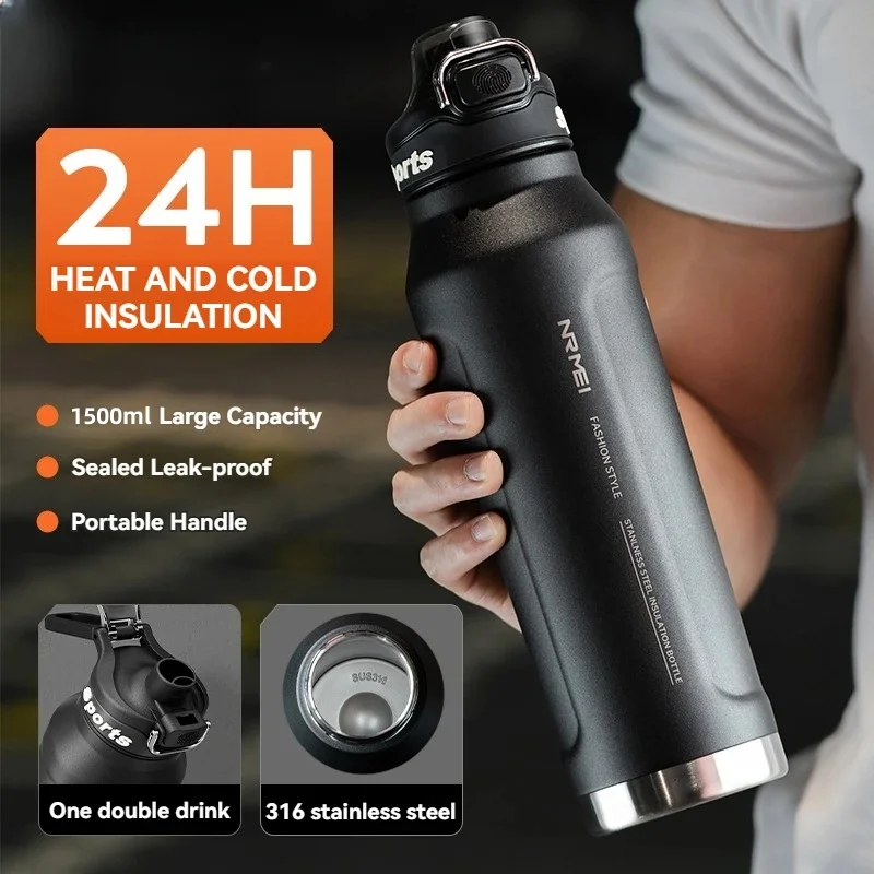 0.7L-1.5L Thermos Water Bottle Stainless Steel Vacuum Flasks Keep Cold Hot Water Coffee bottles Portable Sport Gym Kettles gifts
