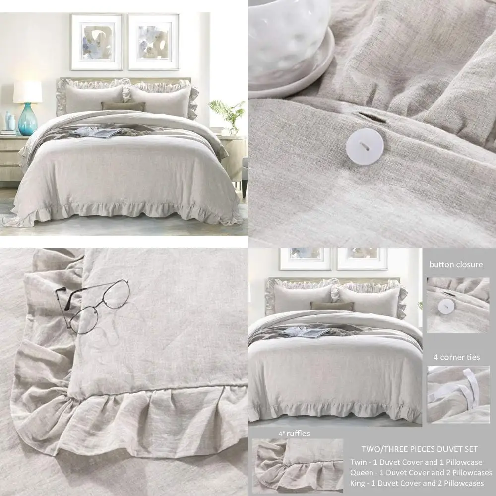 

Queen Size 100% Stone Washed Linen Duvet Cover Set with 2 Shams in Ruf, 90x92 inches for Duvet, 20x26 inches for Shams
