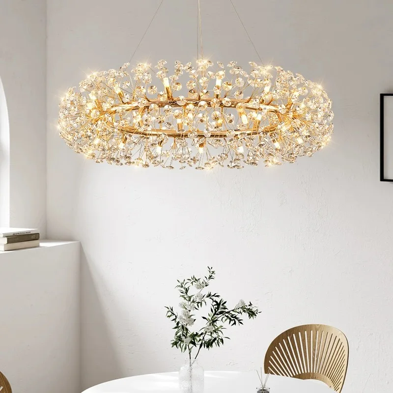 Imagem -05 - Lustre Circular Led para Iluminação Interior Lustre de Cristal Moderno Lustre Dourado Sala de Estar e Jantar Lustre Decorativo k9