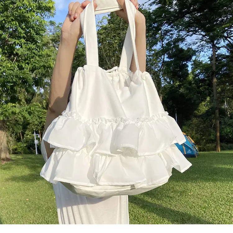 High Quality Women Bag Ruffles Ruched Lace Fashion Sweet Girls Shoulder Bag Handbag High-Capacity Women Bag